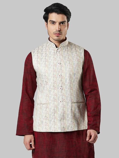white self design nehru jacket - 17800661 - Very Small Image - 1