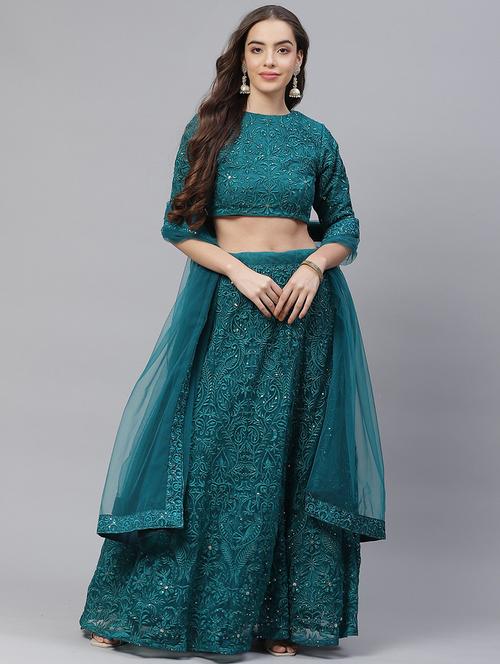 blue net aline lehenga - 17805980 - Very Small Image - 1