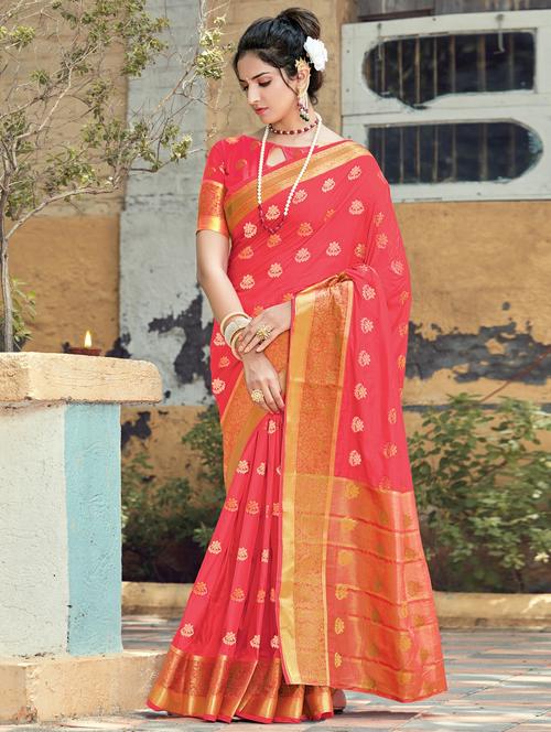 women's self design peach colored saree with blouse - 17843537 - Very Small Image - 1