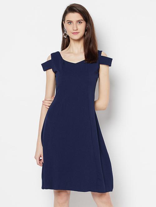 cold shoulder solid flared dress - 17853834 - Very Small Image - 1