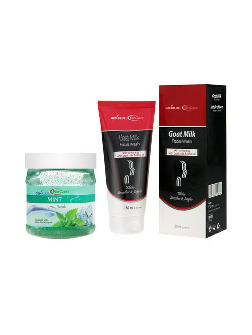 gemblue biocare mint scrub, 500ml and goat milk face wash, 150ml - 17862306 - Very Small Image - 1