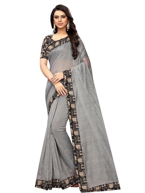 grey chanderi bordered saree with blouse - 17904794 - Very Small Image - 1
