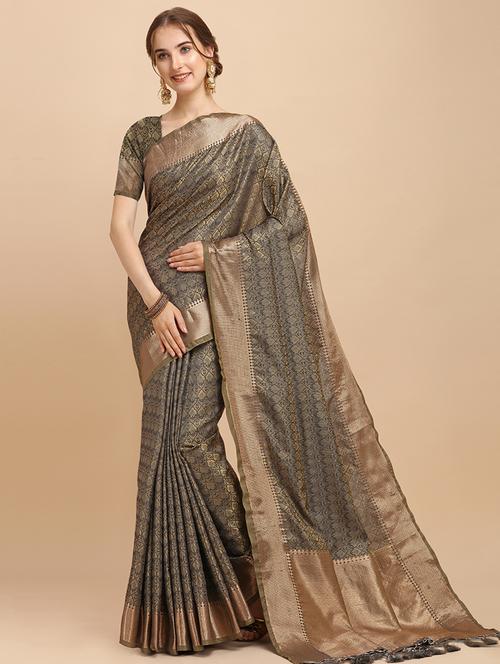 self design banarasi saree with blouse - 17929480 - Very Small Image - 1