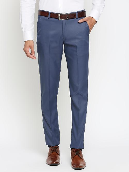 blue textured flat front formal trouser - 17933873 - Very Small Image - 1