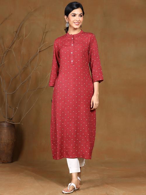 maroon solid straight kurta - 17948108 - Very Small Image - 1