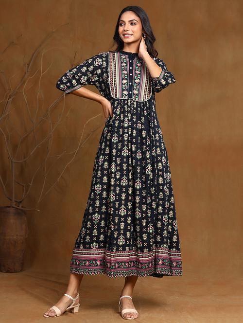 printed flared ethnic dress - 17948330 - Very Small Image - 1