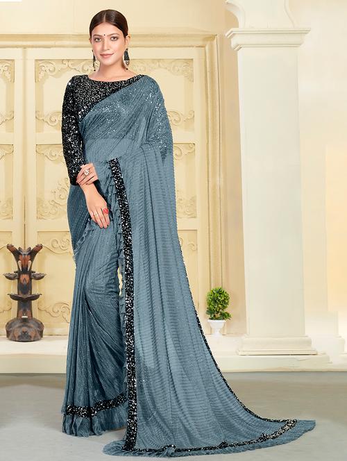 sequined embroidered saree with blouse - 17983024 - Very Small Image - 1