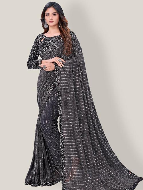 sequined embroidered saree with blouse - 17984213 - Very Small Image - 1