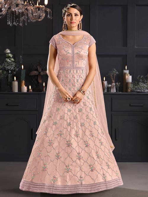 peach net semistitched suit - 17995615 - Very Small Image - 1