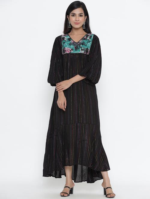 black viscose aline ethnic dress - 17995643 - Very Small Image - 1