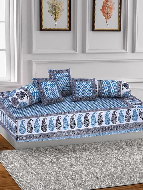 texstylers 200 tc pure cotton jaipuri printed traditional set of 6 pcs's single bed diwan set - 18005398 - Very Small Image - 1