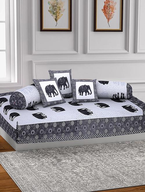 texstylers 200 tc pure cotton jaipuri printed traditional set of 6 pcs's single bed diwan set - 18005403 - Very Small Image - 1