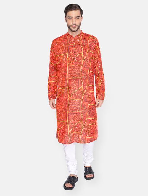 red printed long kurta - 18019553 - Very Small Image - 1