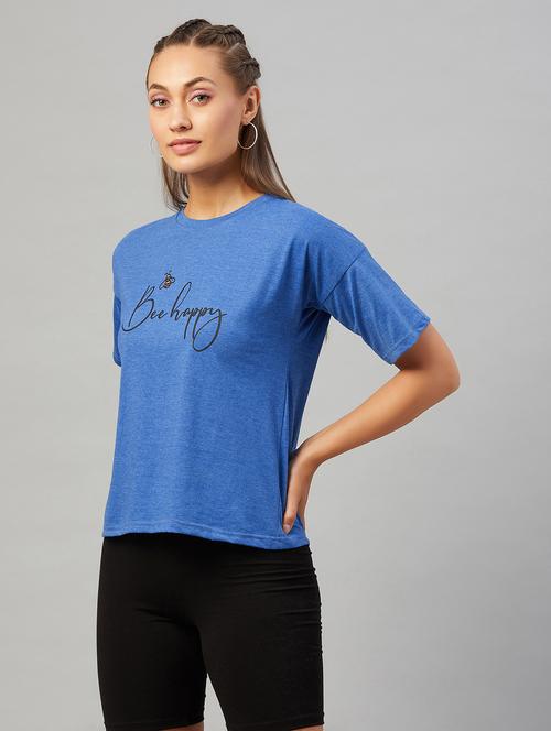 women's chest print round neck t-shirt - 18021308 - Very Small Image - 1