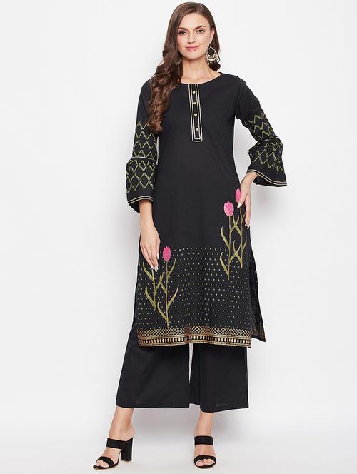 black cotton kurta palazzo set - 18022421 - Very Small Image - 1