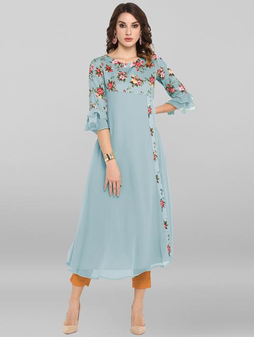 blue crepe aline kurta - 18039060 - Very Small Image - 1
