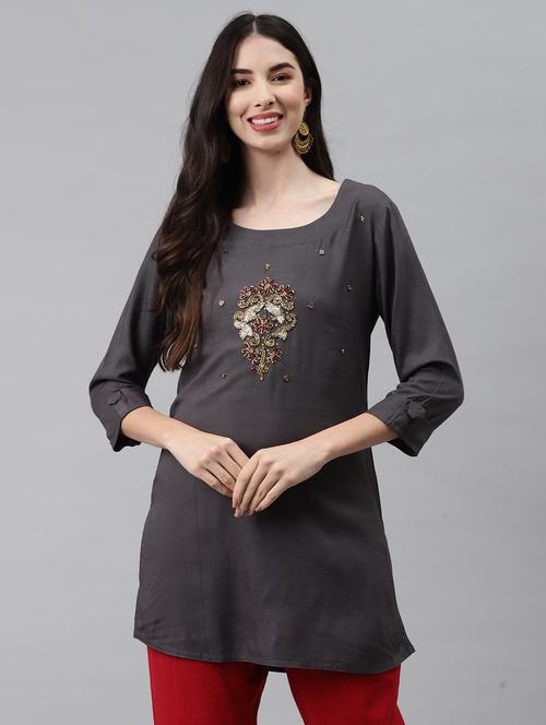 grey rayon straight kurti - 18141227 - Very Small Image - 1