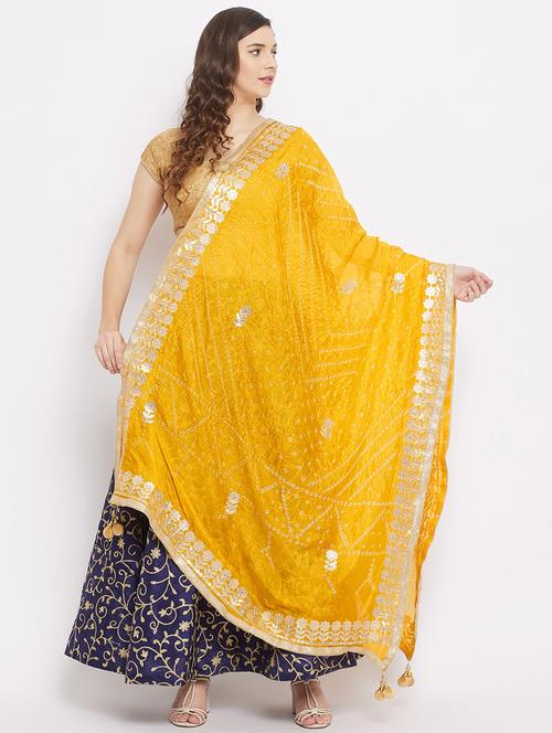 yellow silk blend dupatta - 18163464 - Very Small Image - 1