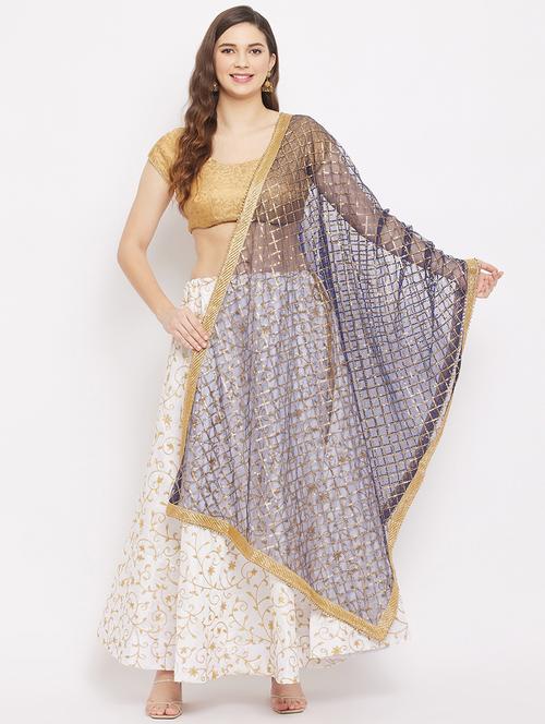 navy blue embroidered dupatta - 18163488 - Very Small Image - 1