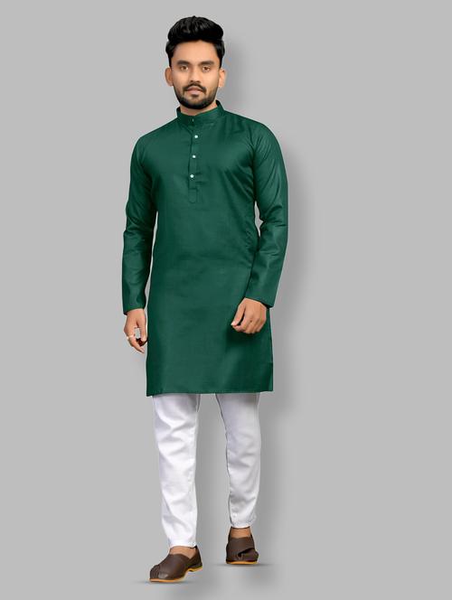 bottle-green solid kurta pyjama set - 18179248 - Very Small Image - 1