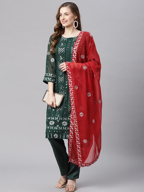 green georgette unstitched suit - 18207782 - Very Small Image - 1