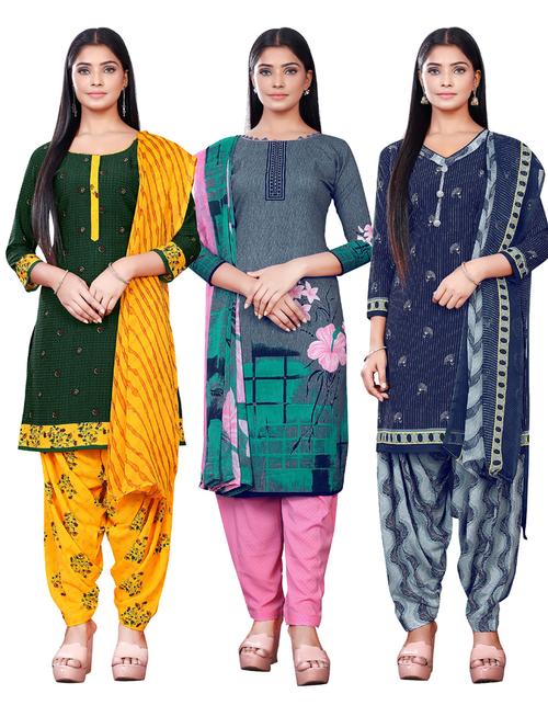 multi colored crepe suit combos unstitched - 18220108 - Very Small Image - 1
