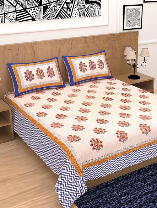 divamee bedsheets 100% pure cotton, vibrant colours jaipuri print double bedsheet with 2 pillow covers-color resistance - 18231202 - Very Small Image - 1