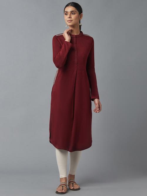 mandarin neck straight polyster kurta - 18231899 - Very Small Image - 1