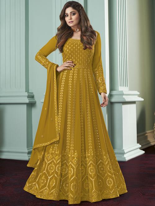 yellow georgette semistitched suit - 18234530 - Very Small Image - 1