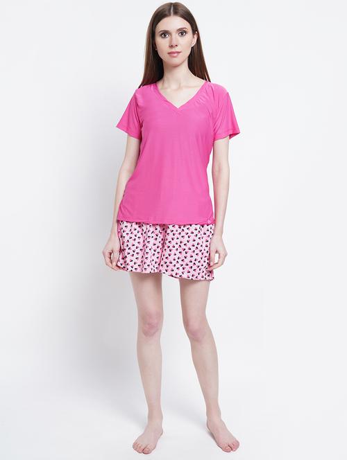 v-neck printed nightwear shorts set - 18250349 - Very Small Image - 1