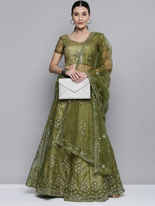 green net aline lehenga - 18272785 - Very Small Image - 1