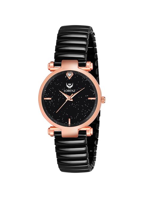 lorenz luxury finish black dial & elastic band analogue watch for women & girls | as-109a - 18281317 - Very Small Image - 1