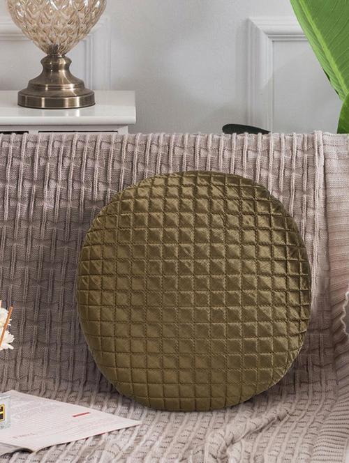 mezposh rasta coffee brown quilted satin round cushion cover (14") - 18308578 - Very Small Image - 1