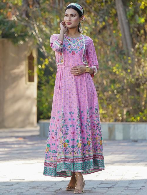 pink rayon anarkali ethnic dress - 18321315 - Very Small Image - 1