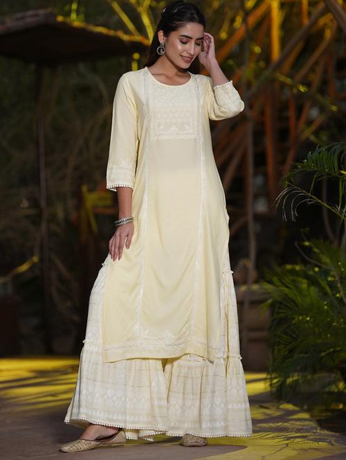 yellow rayon kurta palazzo set - 18321382 - Very Small Image - 1
