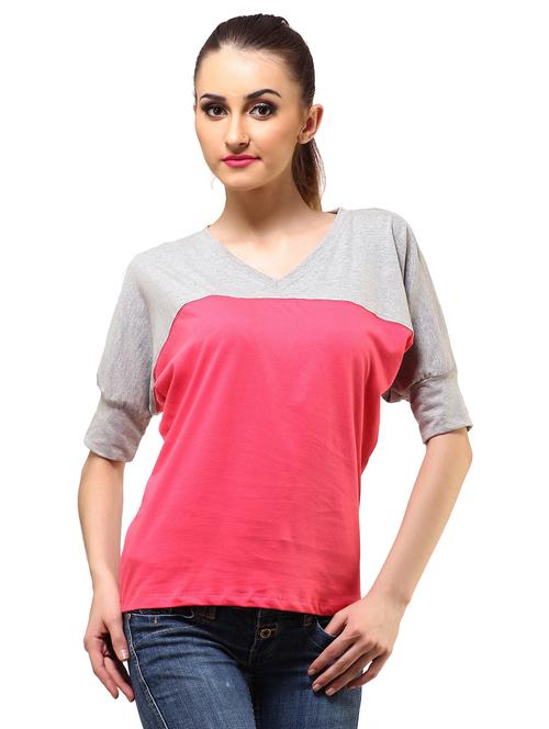 v-neck color block top - 18347626 - Very Small Image - 1