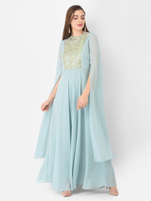 round neck embellished flared gown - 18362215 - Very Small Image - 1
