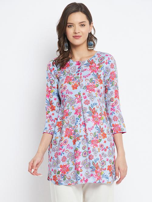 sky blue printed straight kurti - 18381054 - Very Small Image - 1
