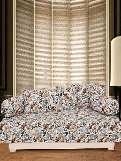texstylers 100% cotton jaipuri allover print 200 tc paisley set of 8 pcs's diwan set - 18390690 - Very Small Image - 1