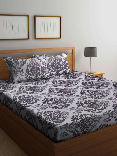 klotthe grey ethnic motifs 210 tc cotton blend double bedsheet with 2 pillow covers - 18399501 - Very Small Image - 1