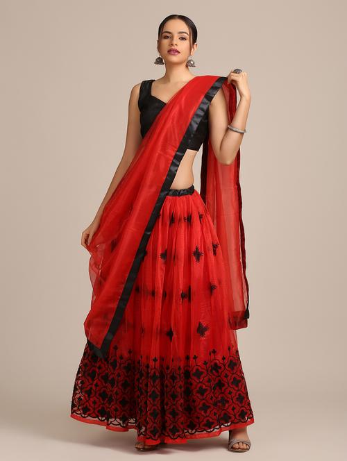 red net flared lehenga - 18408100 - Very Small Image - 1