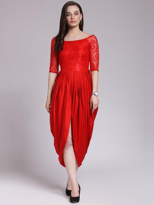 women red self design off shoulder dress - 18410106 - Very Small Image - 1