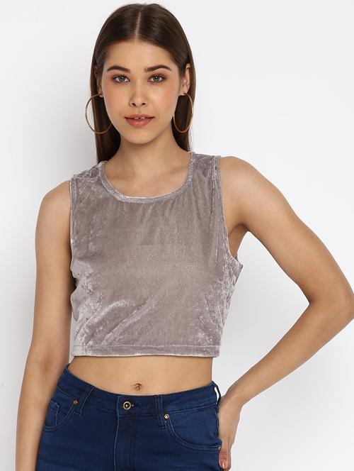 women's crop round neck top - 18444818 - Very Small Image - 1