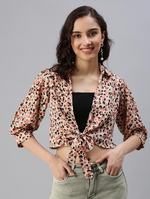 tie front printed crop top - 18469961 - Very Small Image - 1
