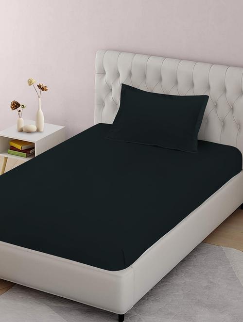 pizuna cotton 400 thread count solid long staple cotton satin single size elastic fitted sheet with 1 pillow covers (black) - 18471108 - Very Small Image - 1