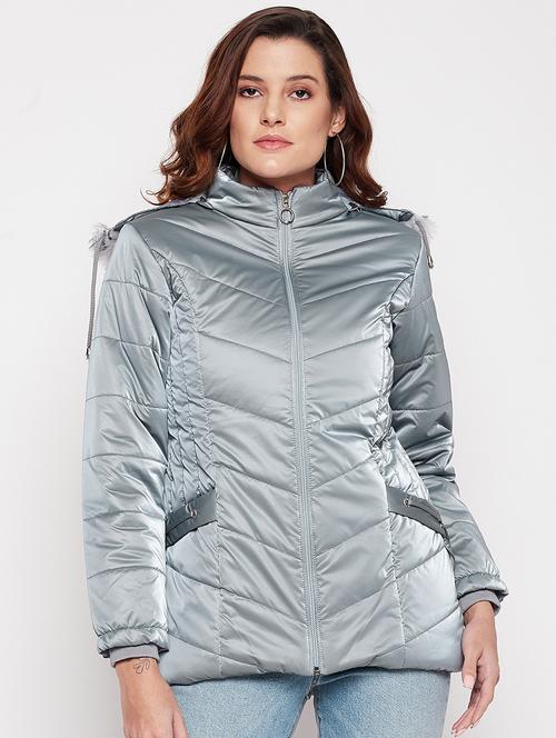 women solid long sleeve quilted jacket - 18500012 - Very Small Image - 1