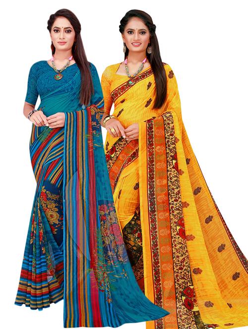 pack of 2 printed sarees with blouse - 18501371 - Very Small Image - 1