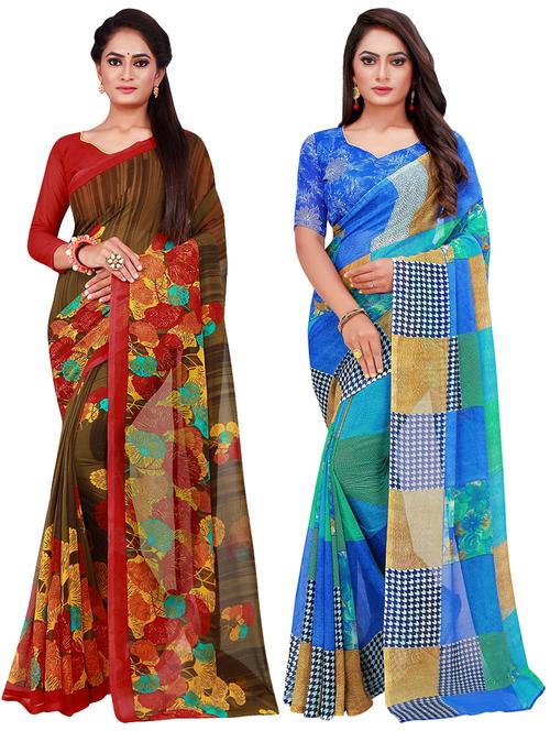 pack of 2 printed sarees with blouse - 18501495 - Very Small Image - 1