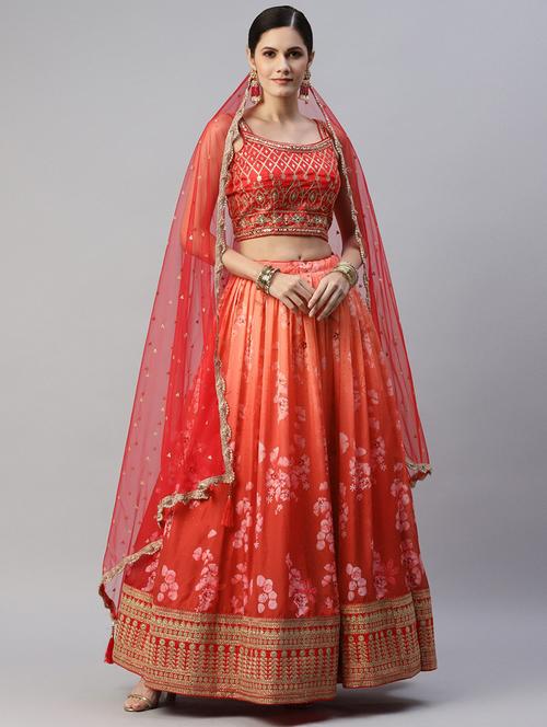 floral semi-stitched lehenga and choli with dupatta - 18515800 - Very Small Image - 1