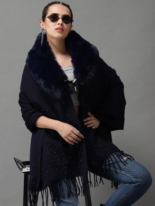 fringed hem wool poncho - 18545221 - Very Small Image - 1